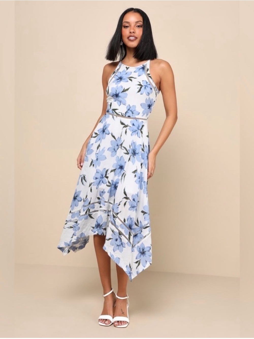 Lulu's Zahara Blue Floral Midi Dress
